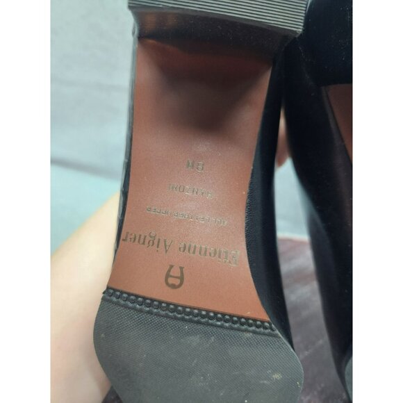 Etienne Aegner Manzoni Womens Black Croc-Embossed Leather Heels Size 8 - Picture 13 of 16